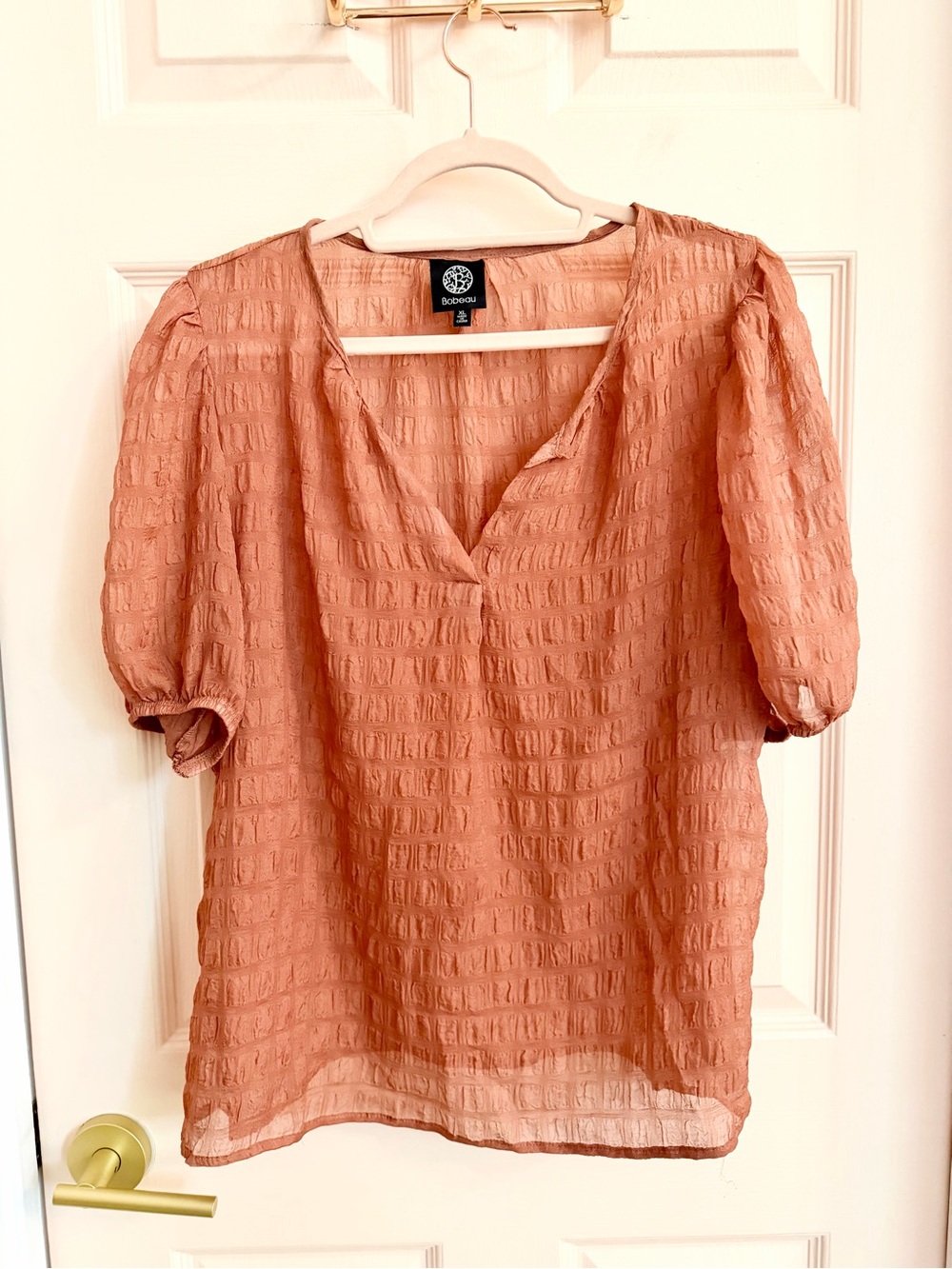 Peachy beige semi sheer bobeau top